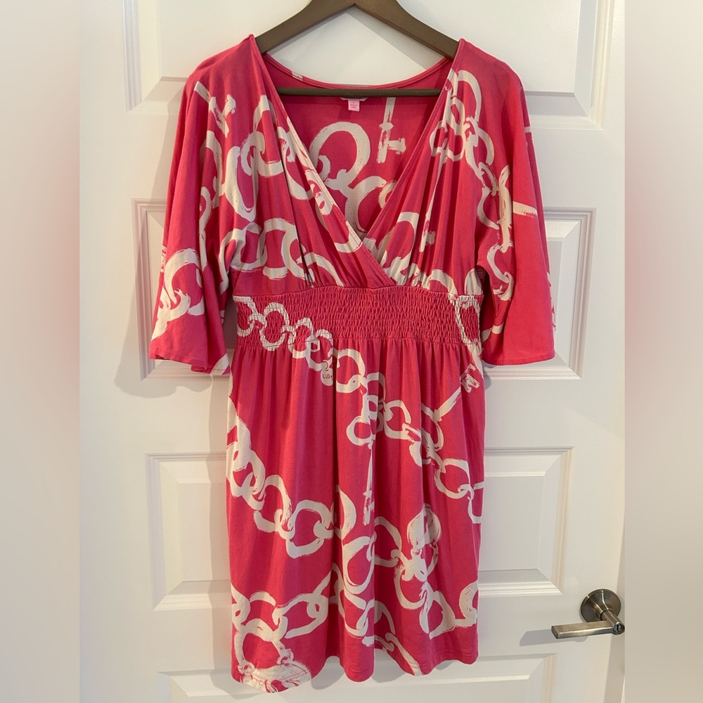 Lilly Pulitzer Silk Dress Pink White Chain Print Size S